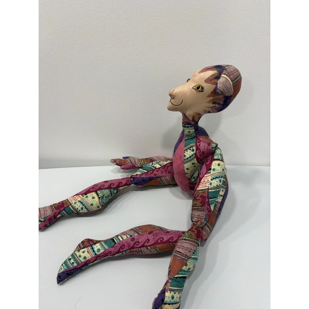 Primitive Folk Art Cat Lady Doll Handmade OOAK Painted Face Fabric  PRIMITIVES